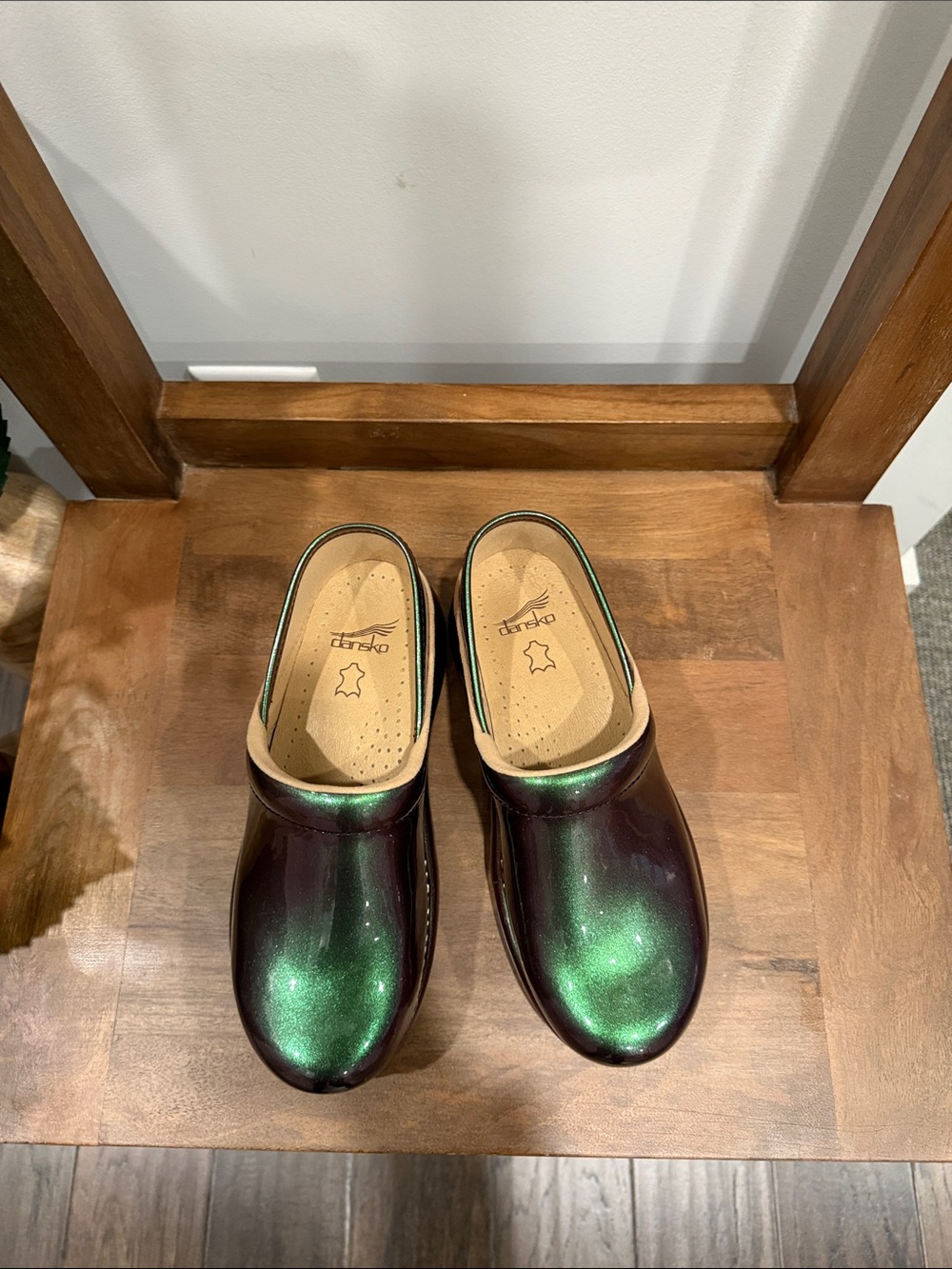 Dansko Iridescent Green-to-Purple Slip-On Clogs